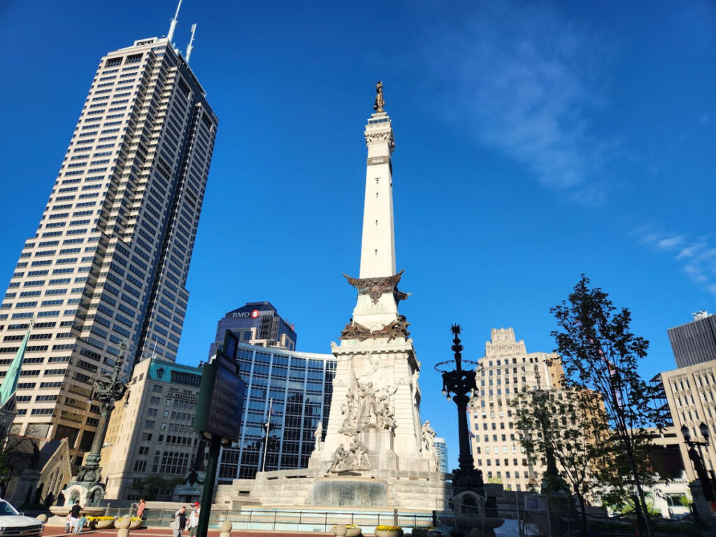 View of the Salesforce Tower and Monument Circle in Indianapolis