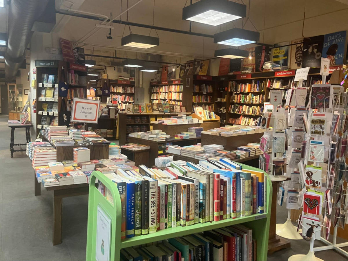 View of the displayed books in Boswell Books