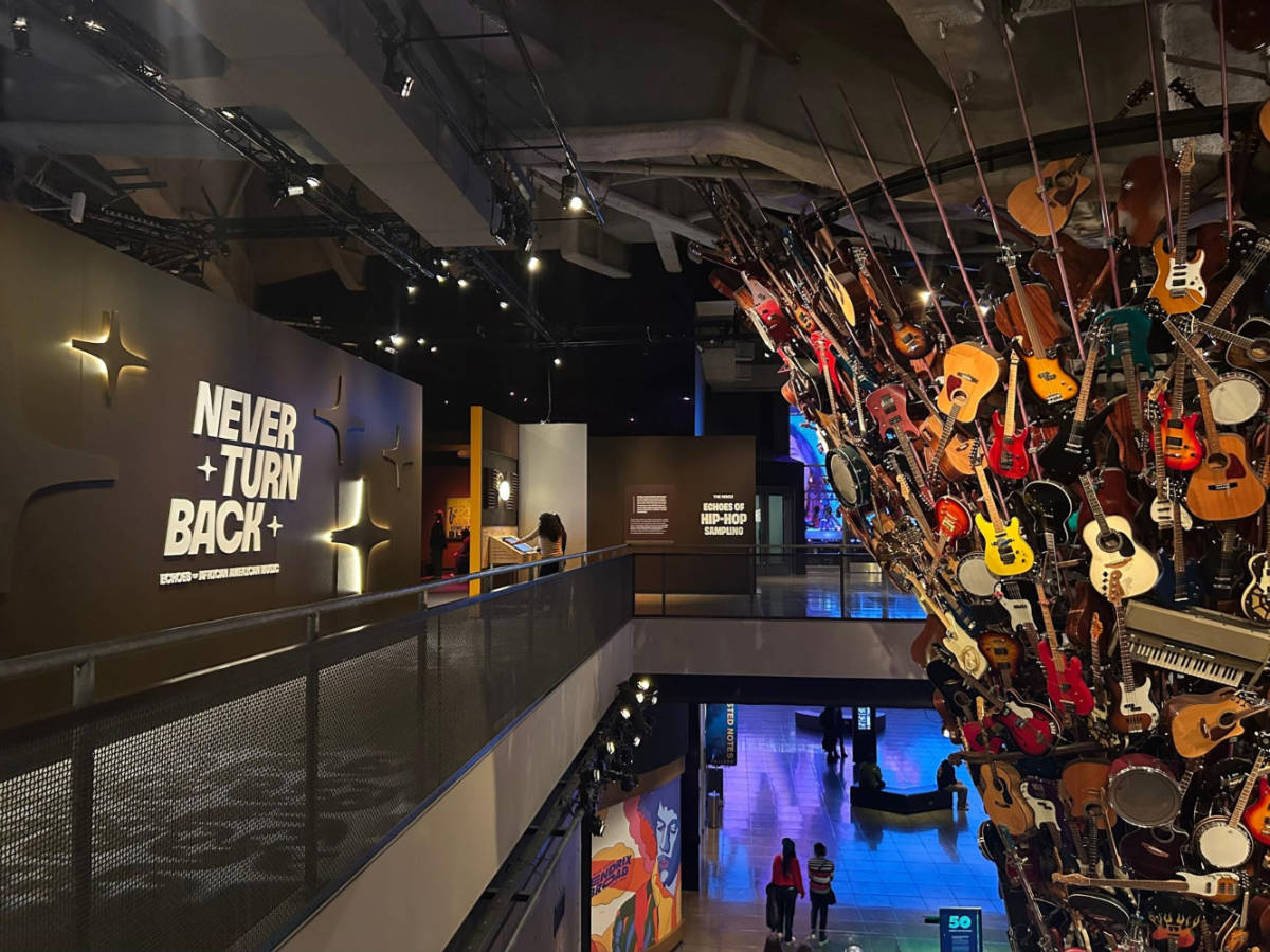 The art installation seen from the upper floor in the Museum of Pop Culture