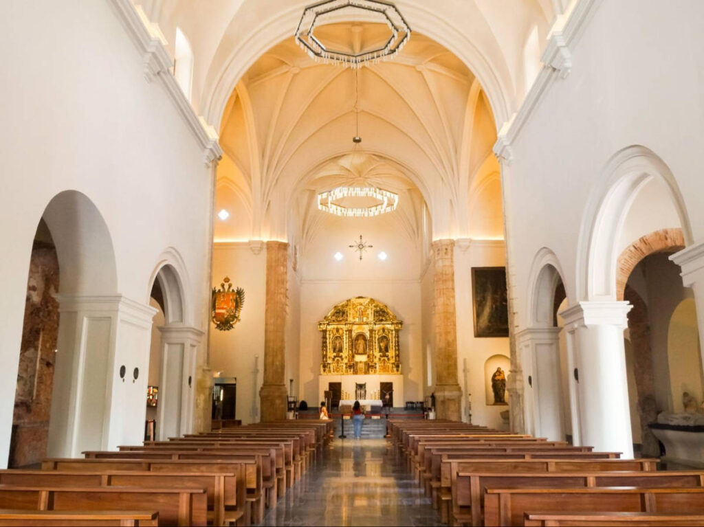 View of the high ceiling and the interior of  San José Church