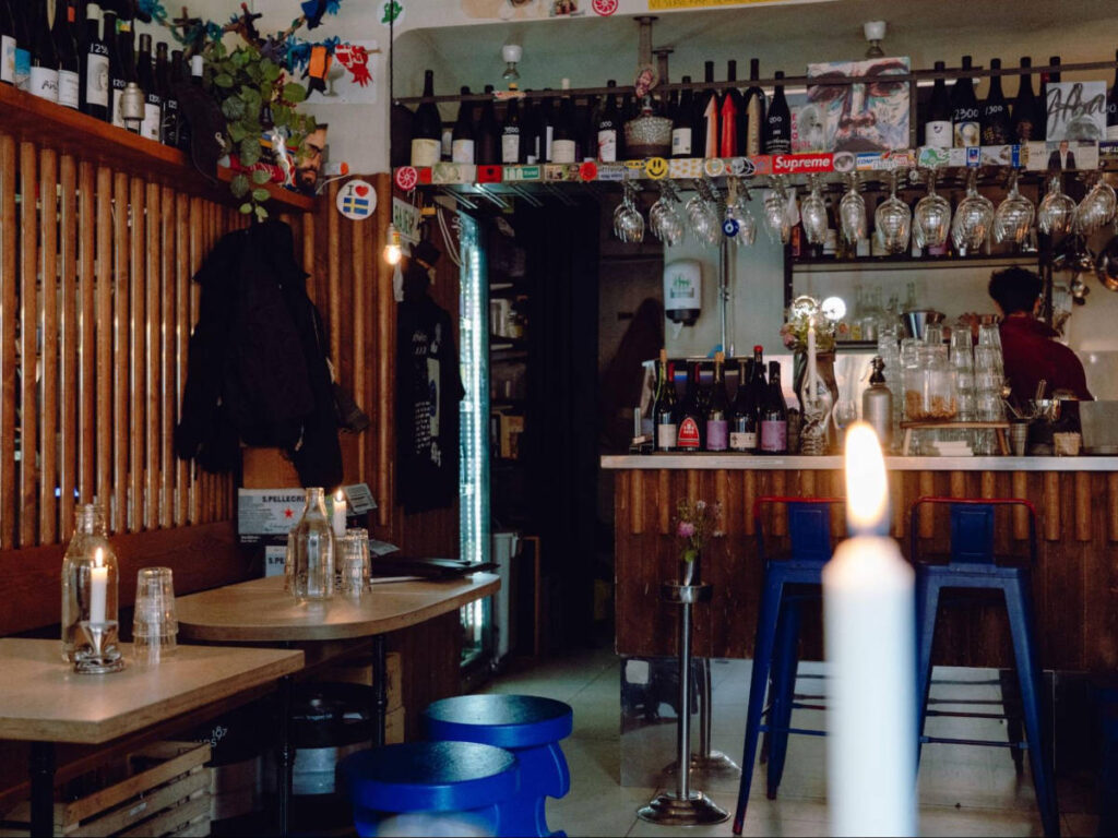 The trendy bar counter and interior of Alba