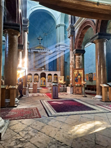The sunlight peeking through inside the altar of Holy Annunciation Temple