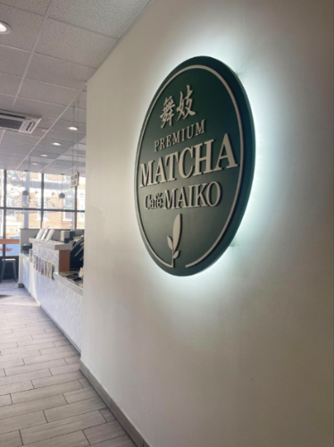 View of the interior and the huge signage inside Matcha Cafe Maiko