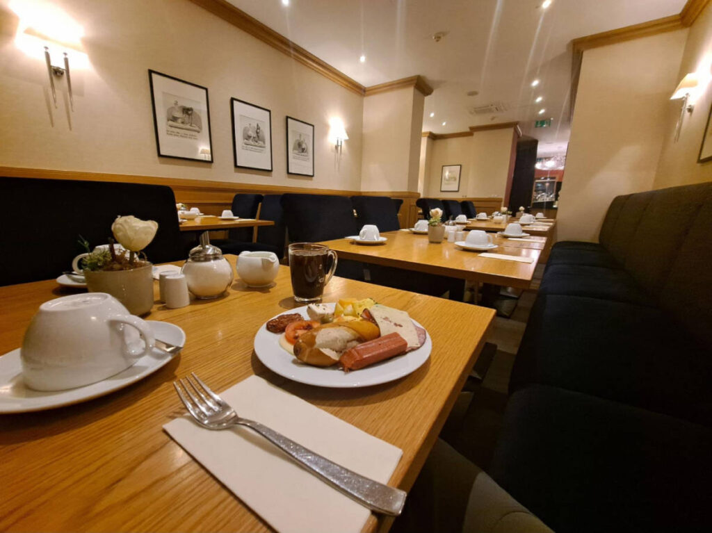 View of foods on a plate in a restaurant