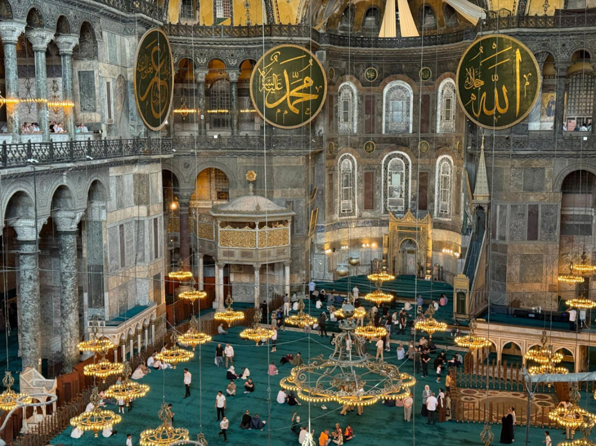 Overlooking view of the magnificent interior of Hagia Sophia