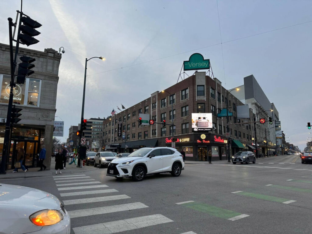 View of the busy intersection in Lake View