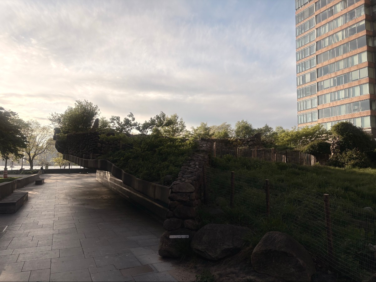 View at the Irish Hunger Memorial at Battery Park Plaza