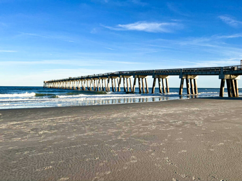 View of the long boardwalk over the Jacksonville Beach