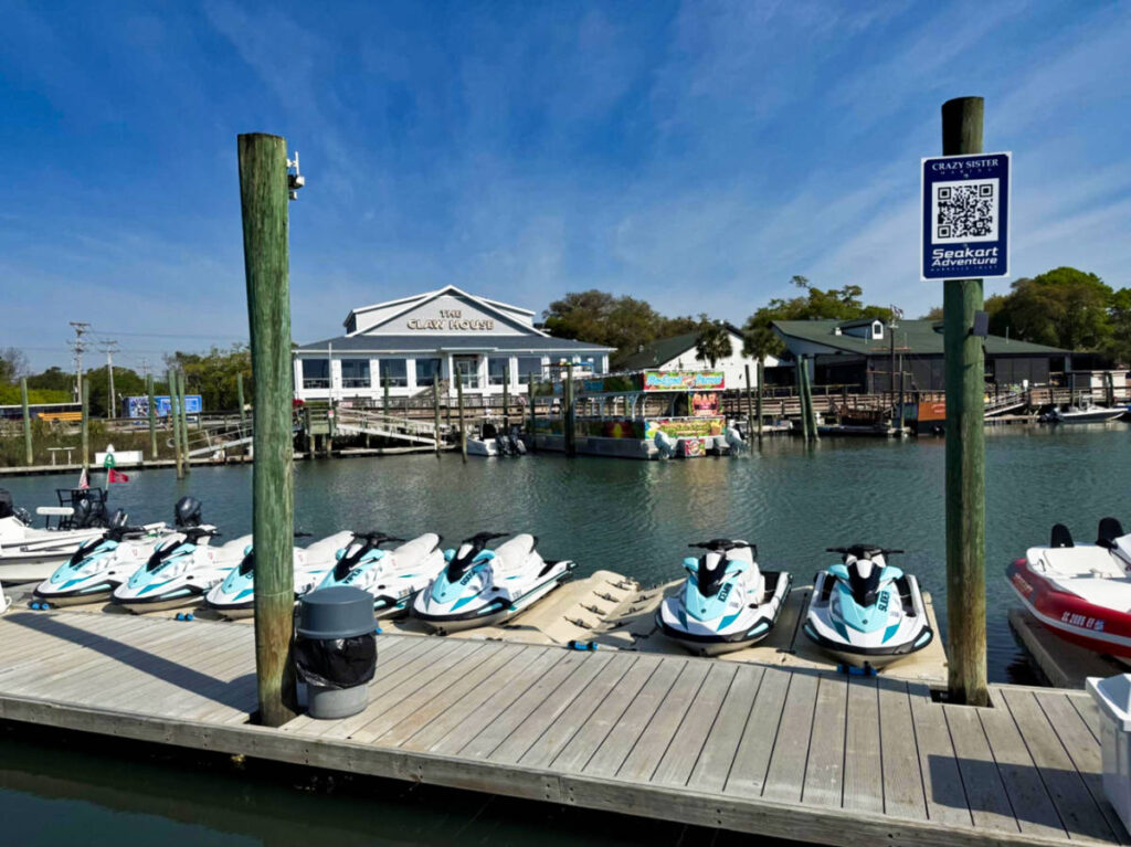 View of the jet skis docked at the marina