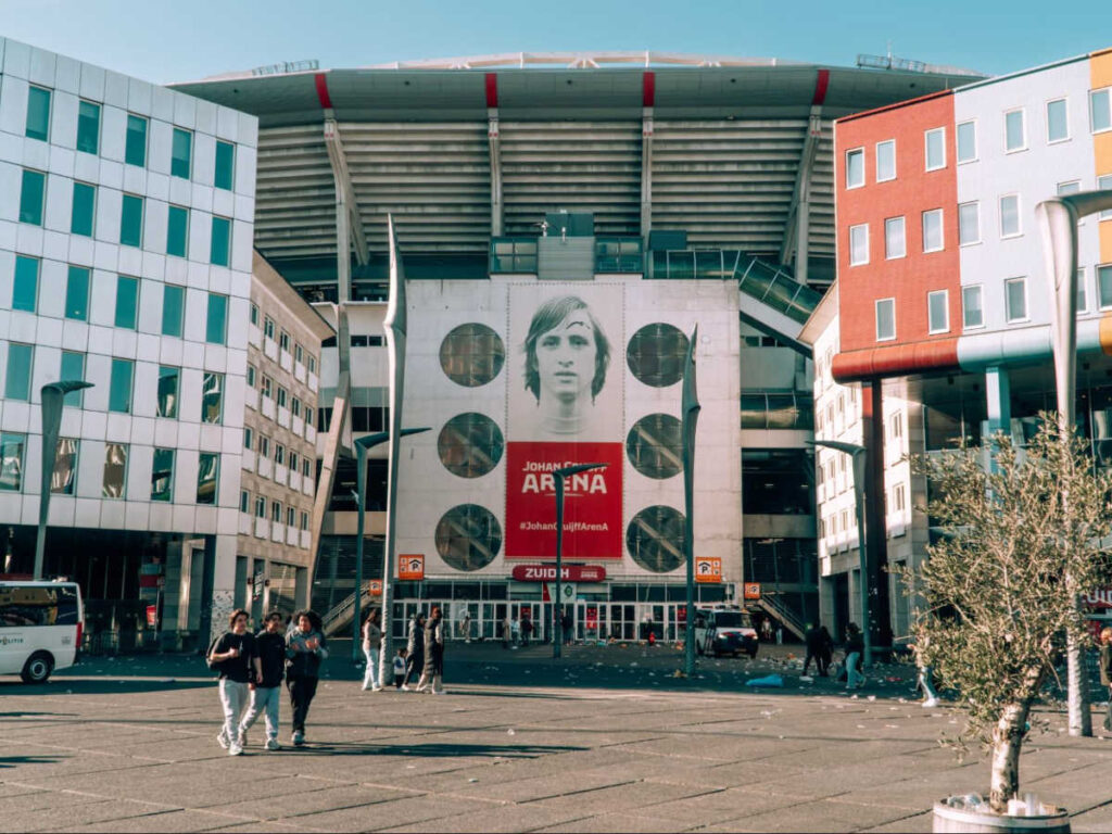 View of the huge poster at the entrance of Johan Cruijff Arena