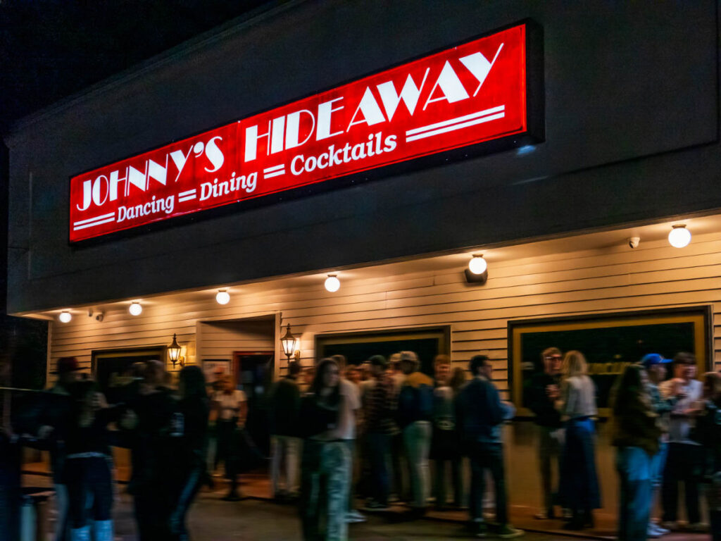 Party goers waiting to enter Johnny’s Hideaway