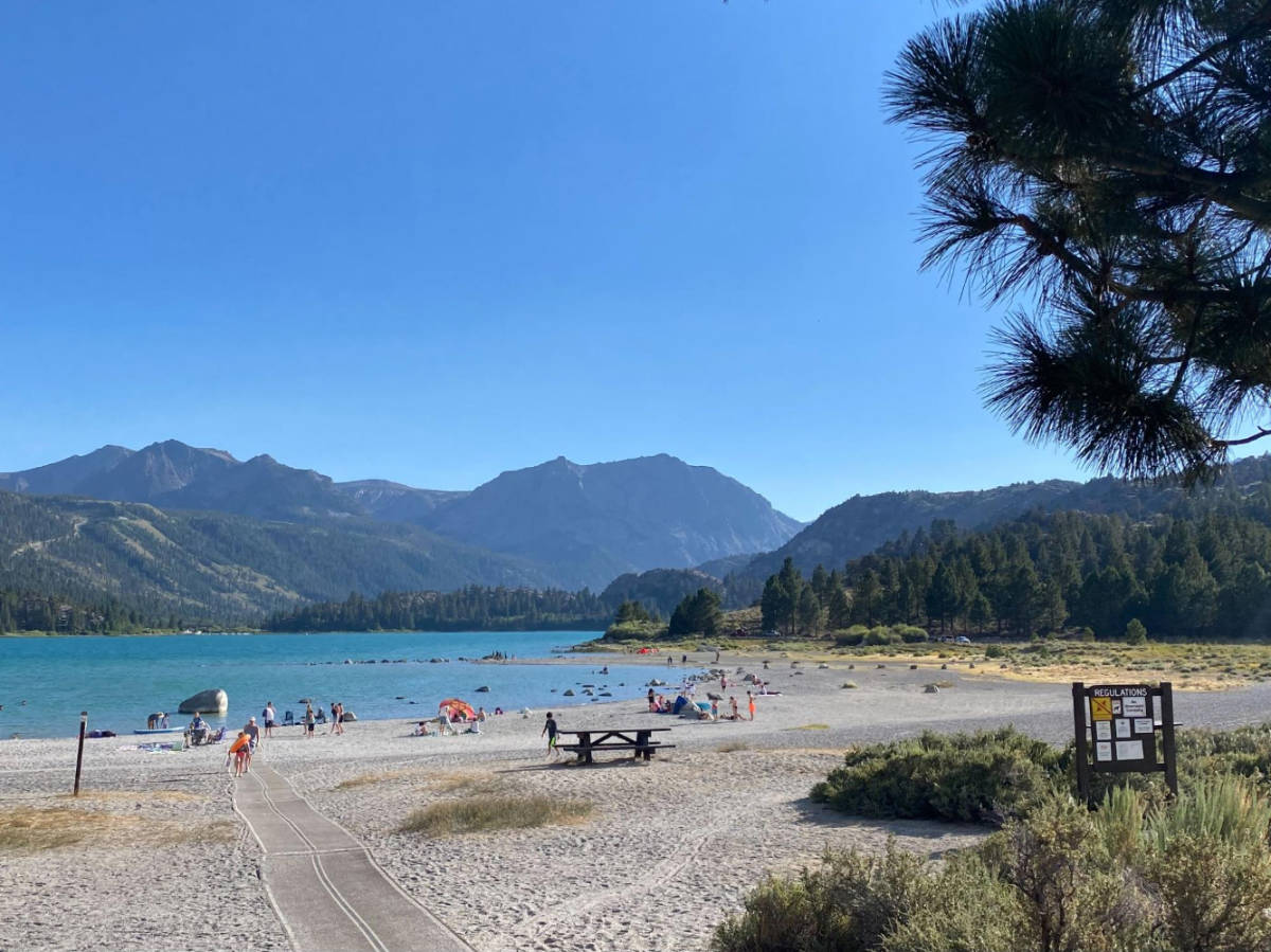 Clear blue sky over the June Lake during summer season