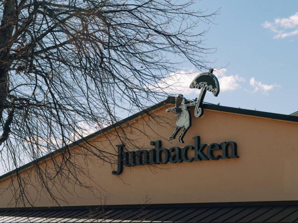 The signage of Junibacken on the facade
