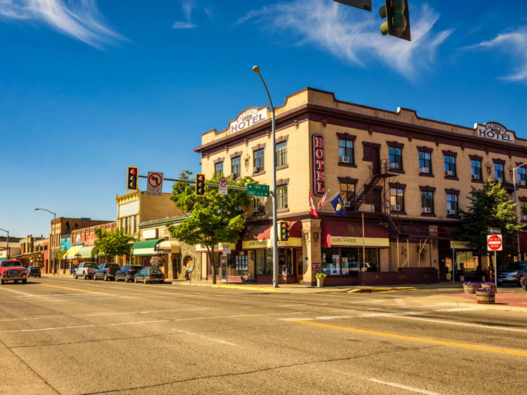 Exterior view of the Kalispell Grand Hotel seen from across the street