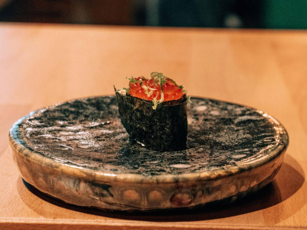 Closeup look of a sushi on the plate in Ken’s Sushi