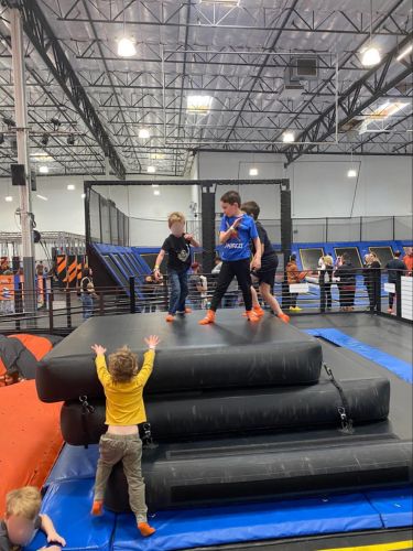 Kids playing on the trampolines at Sky Zone
