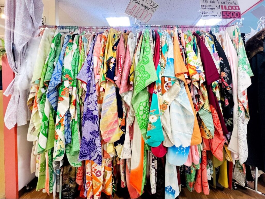 Colorful vintage furisode kimonos