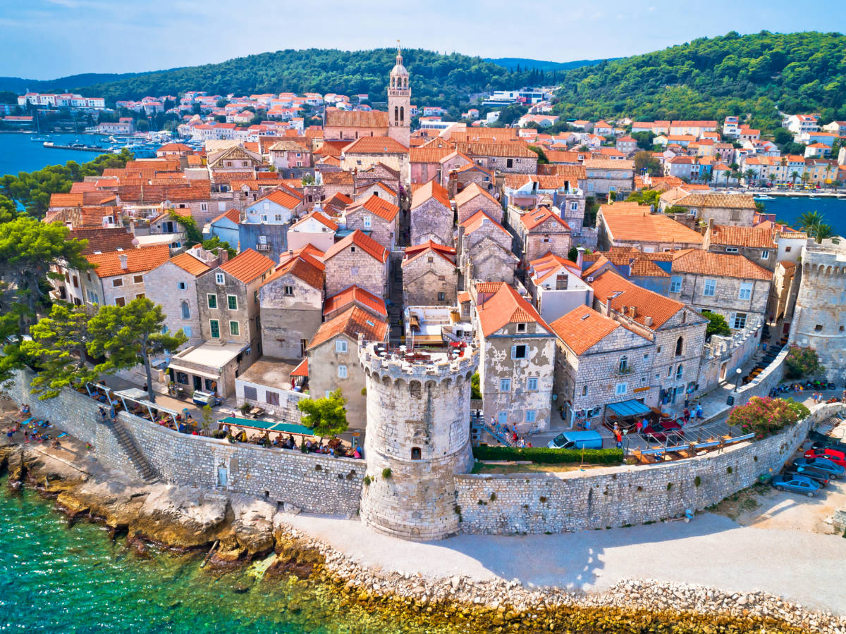 Aerial view of the Historic town of Korcula
