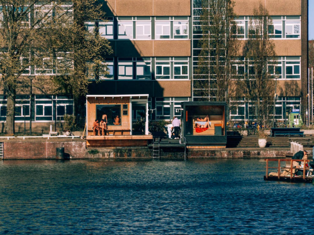 View of people at the Kuuma saunas