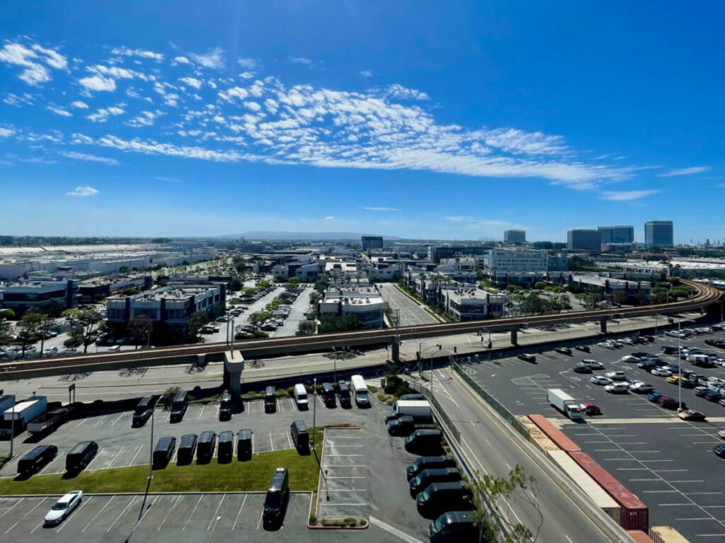 Overlooking city views and the clear blue sky from LAX