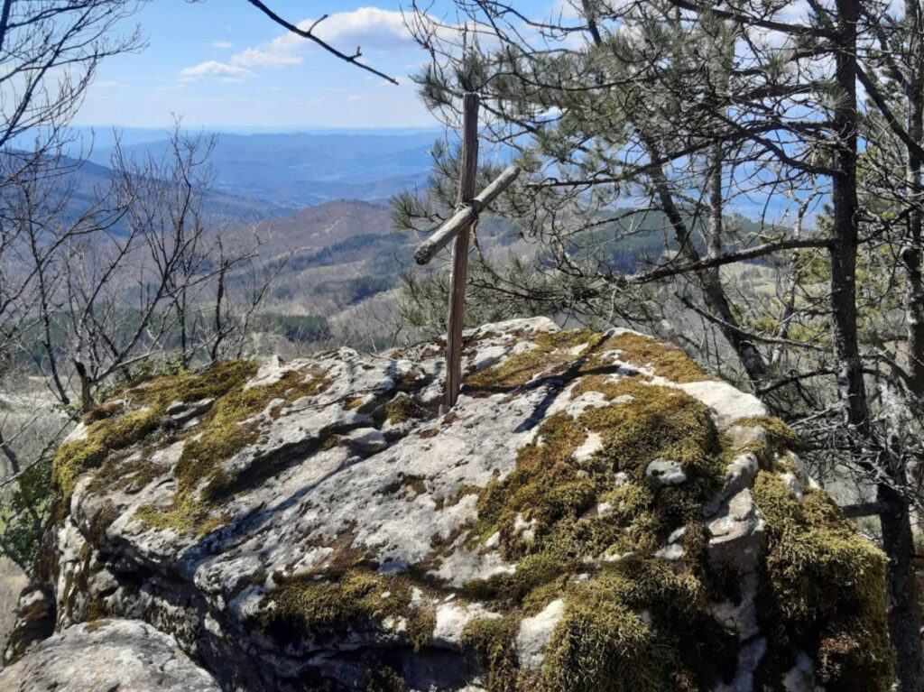 A cross intrust into a rock at the La Verna Sanctuary