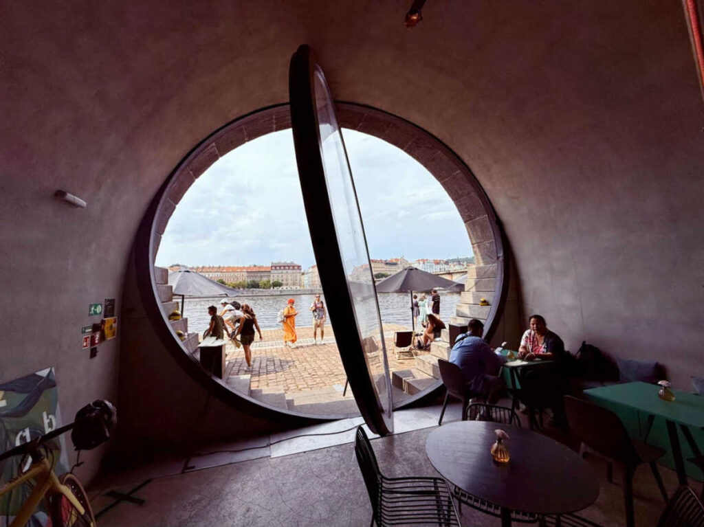 View of the unique  porthole cafe of Lab