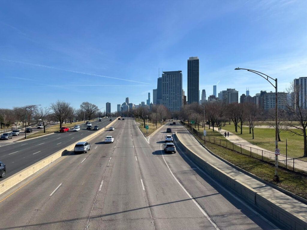Commuters drive along Lake Shore Drive