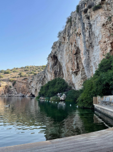 View of the clear water at the Lake Vouliagmeni