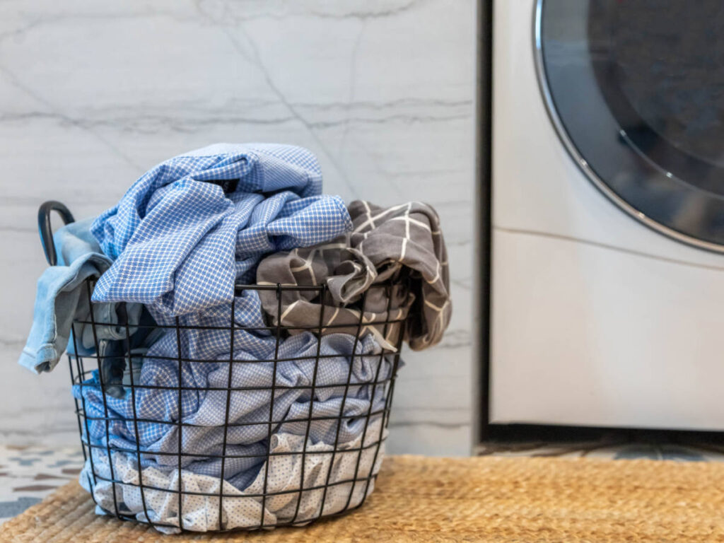 Dirty clothes on a basket