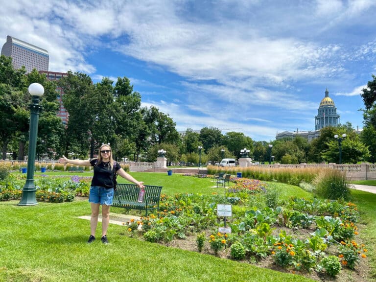 The author, Laura Falin posing for a photo at the Civic Center Park