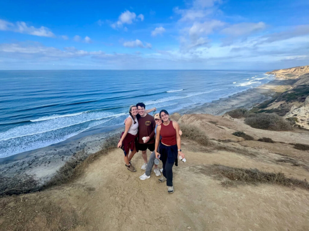 The author Laura McFarland and her friends hiking in Torrey Pines State Reserve, above Black’s Beach