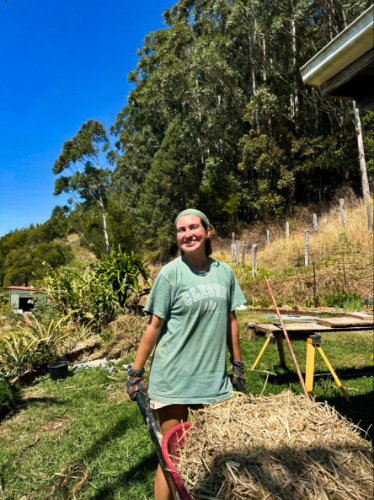 The author Laura McFarland, posing for a photo at a farm in New South Wales