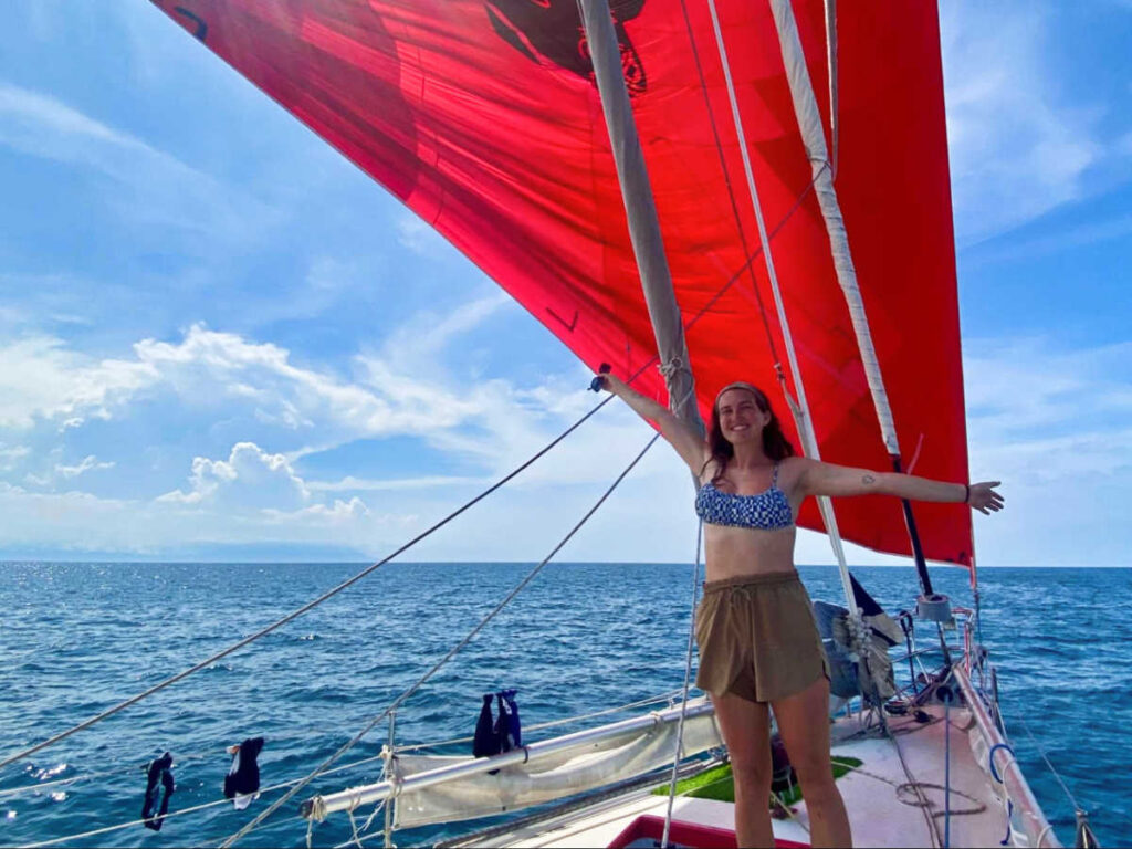 The author Laura McFarland, enjoying the view from the sailboat