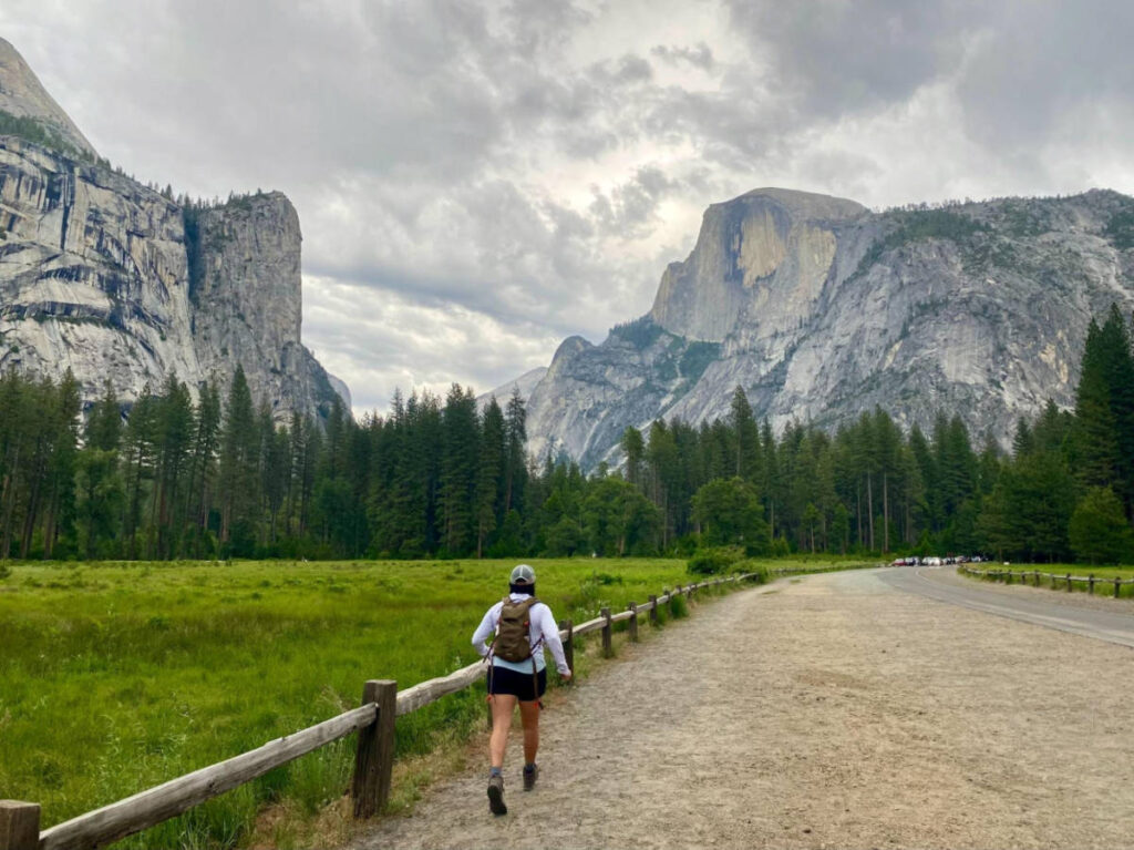 The author Laura McFarland, admiring the sunset views of Half Dome