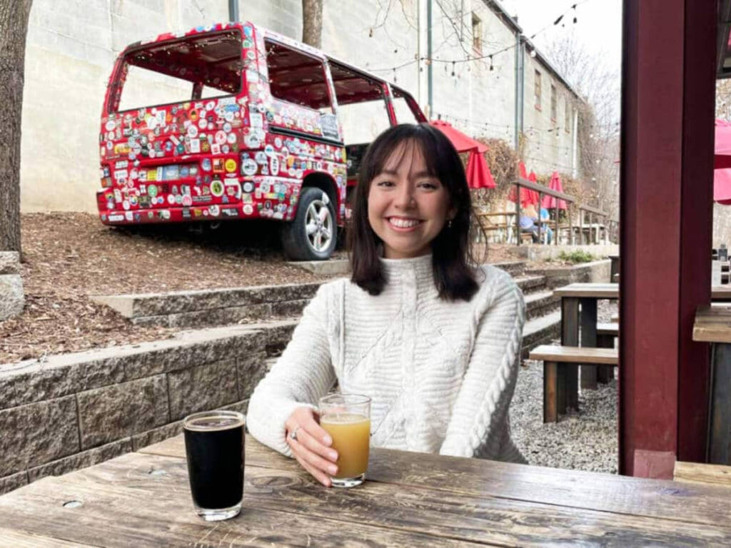 The author Lea Rose Allbaugh at the Burial Beer Company