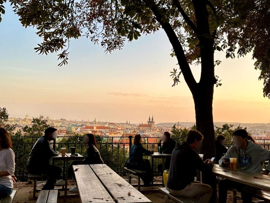 People enjoying a drink at Letna Beer Garden