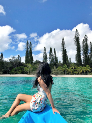 Lia Tee kayaking in islands of New Caledonia