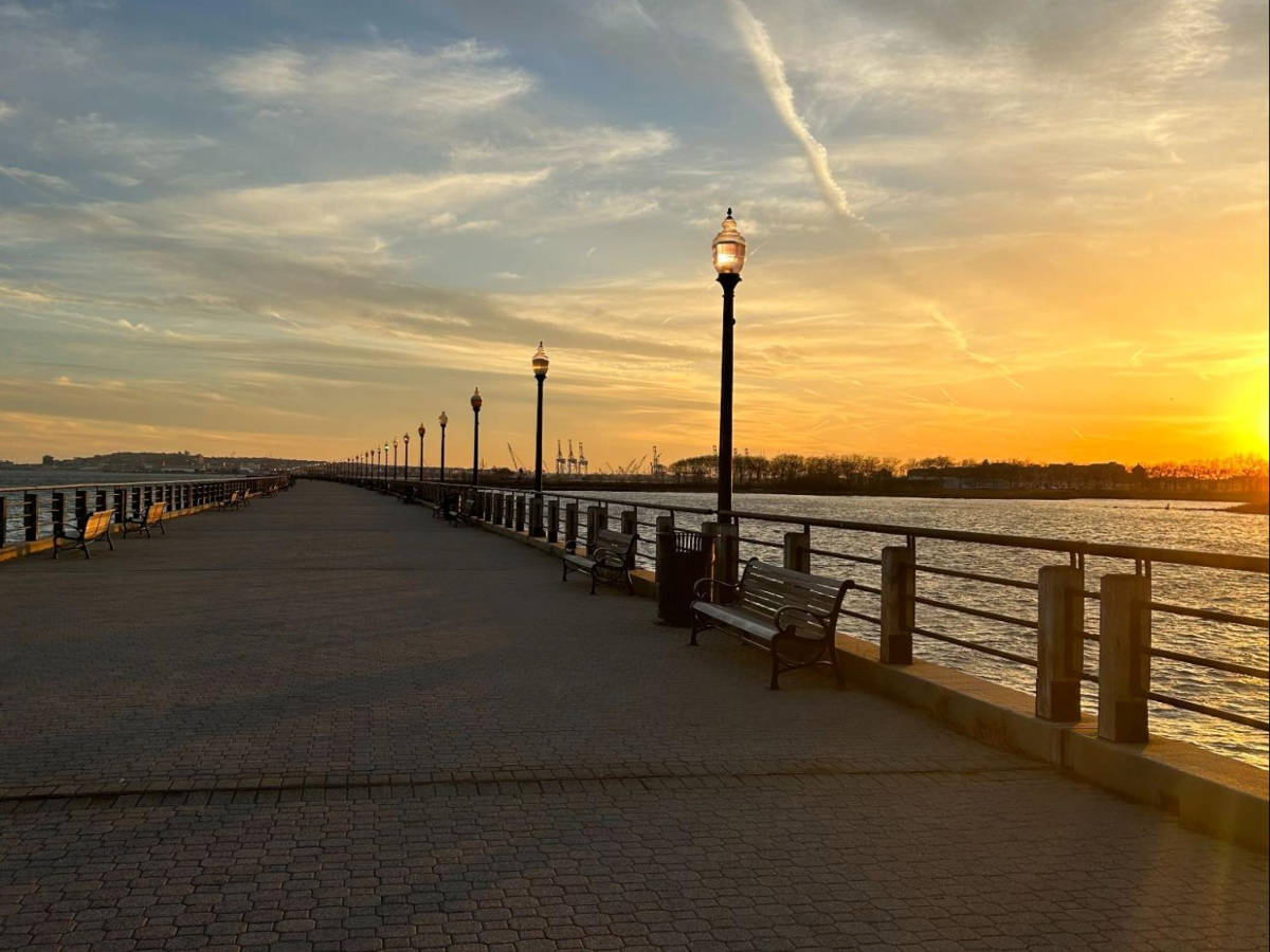 View of the Liberty State Park at sunset