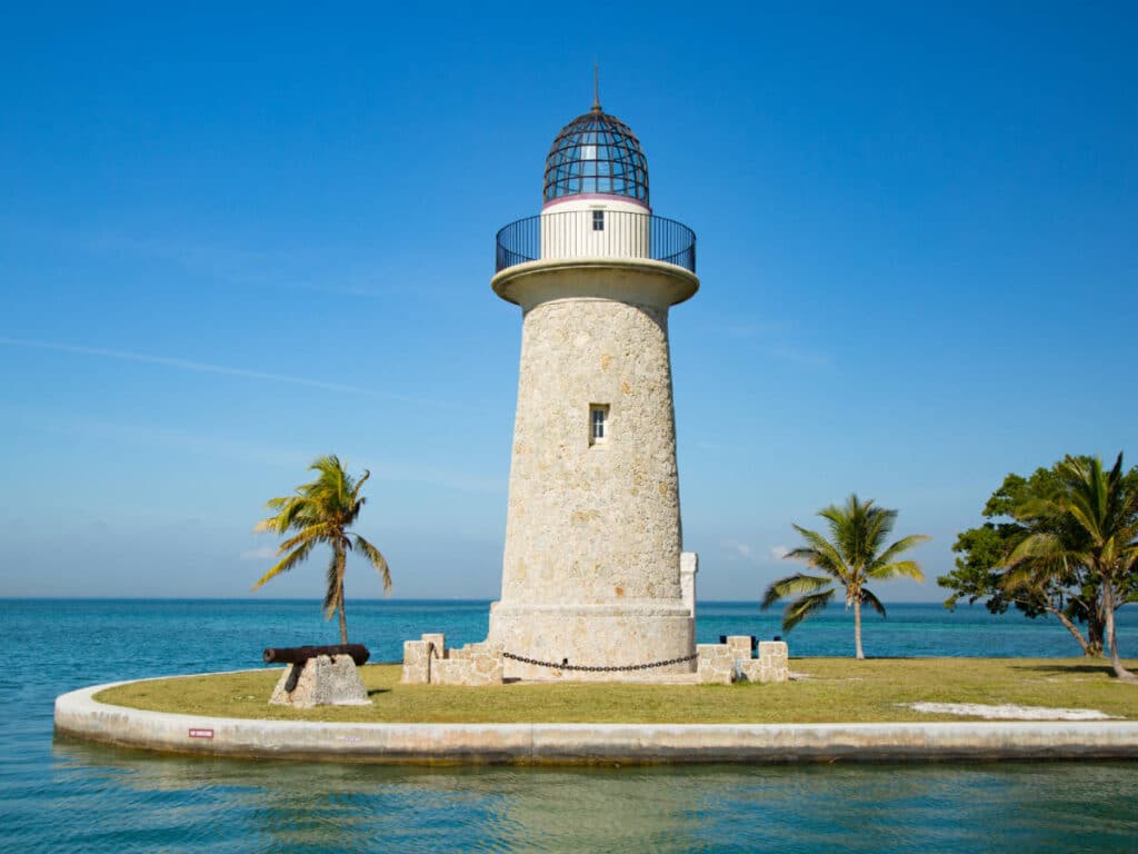 Clear blue sky over the lighthouse in Boca Chita Key
