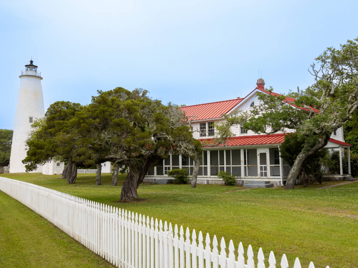Clear sky over the Ocracoke Lighthouse