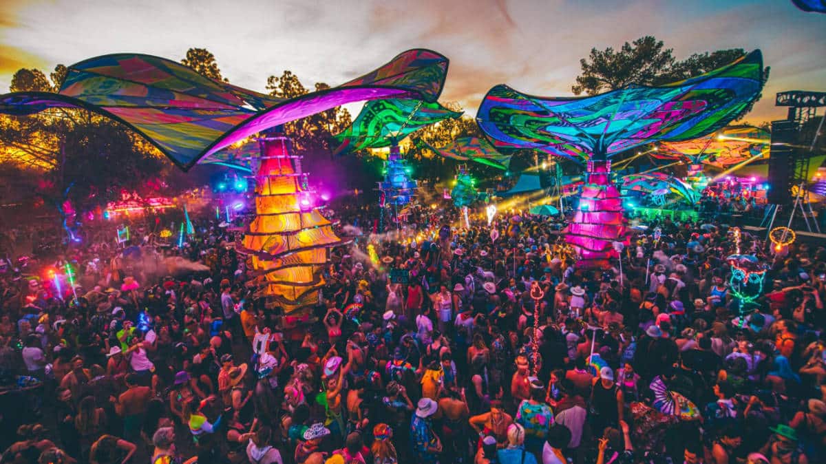 People enjoying the night during the Lightning in a Bottle Festival