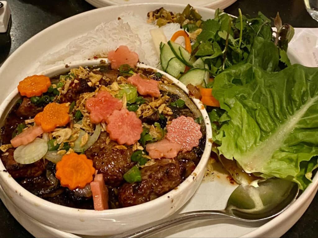 A bowl of Hanoi BBQ Heritage Pork noodle at Lily