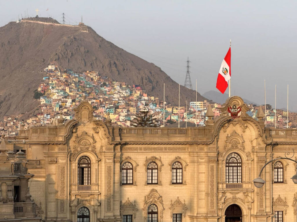 Scenic view of the hillside colorful houses seen behind the Historic Center in Lima