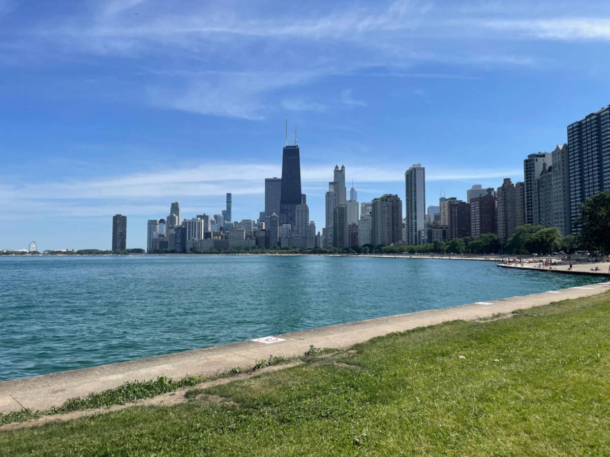 Panoramic skyline and lake views