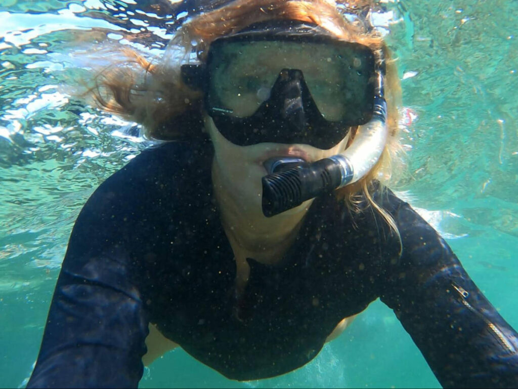 The author Lisa Ikin, snorkeling at Mettams Pool