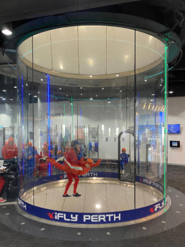 The author Lisa Ikin, trying the activity in iFly