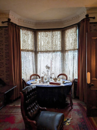 View of the preserved  dining and living room of Tenement House