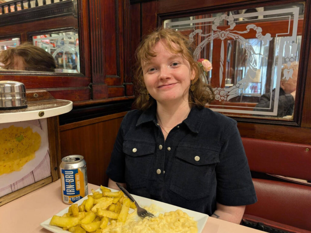 Travel Lemming writer Louise Wylie having dinner at University Cafe