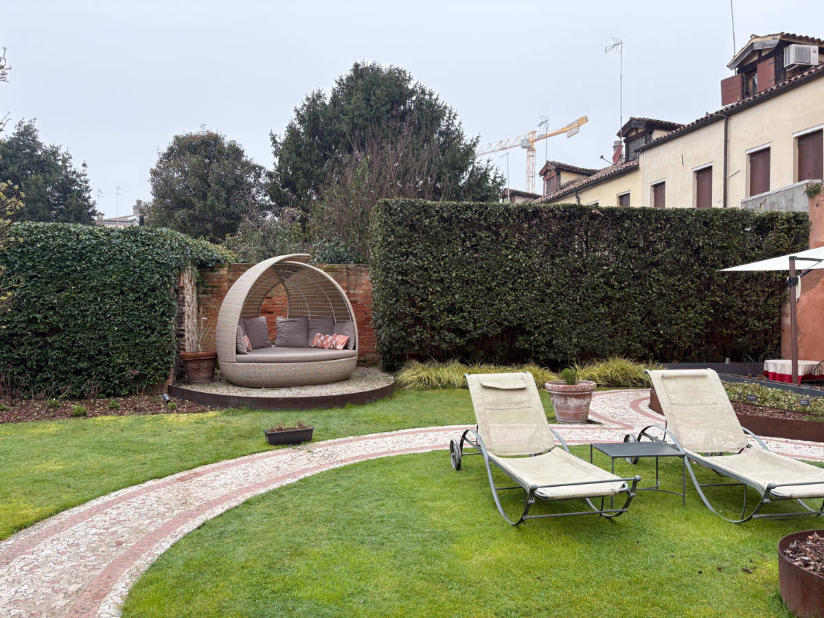 View of the lounge seats at the hotel garden