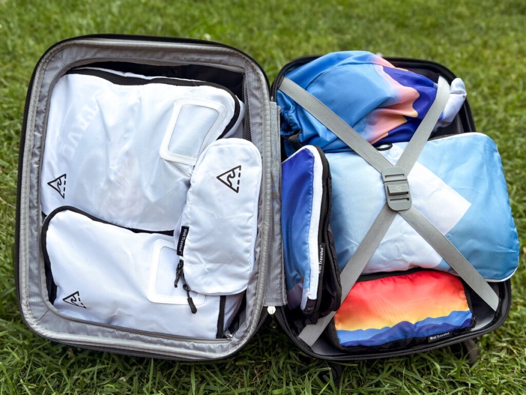 A Luggage filled with two sets of packing cubes